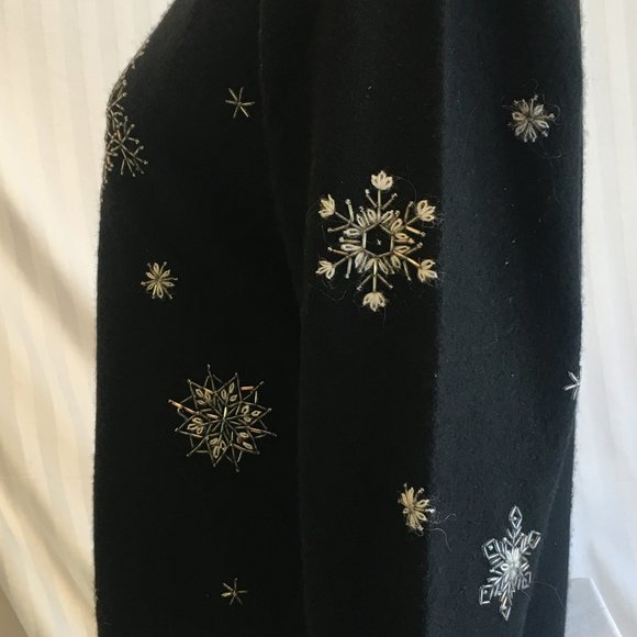 *HOST PICK* Pandemonium Women's Black Wool Cardigan Jacket Bead Snowflakes Large - Picture 9 of 12